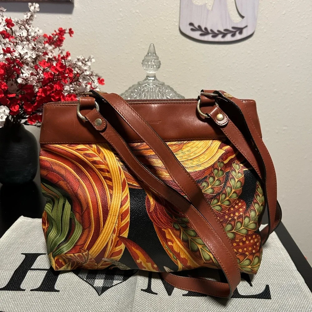 Salvatore Ferragamo Botanical Print Canvas and Leather Shoulder Bag - Picture 1 of 15